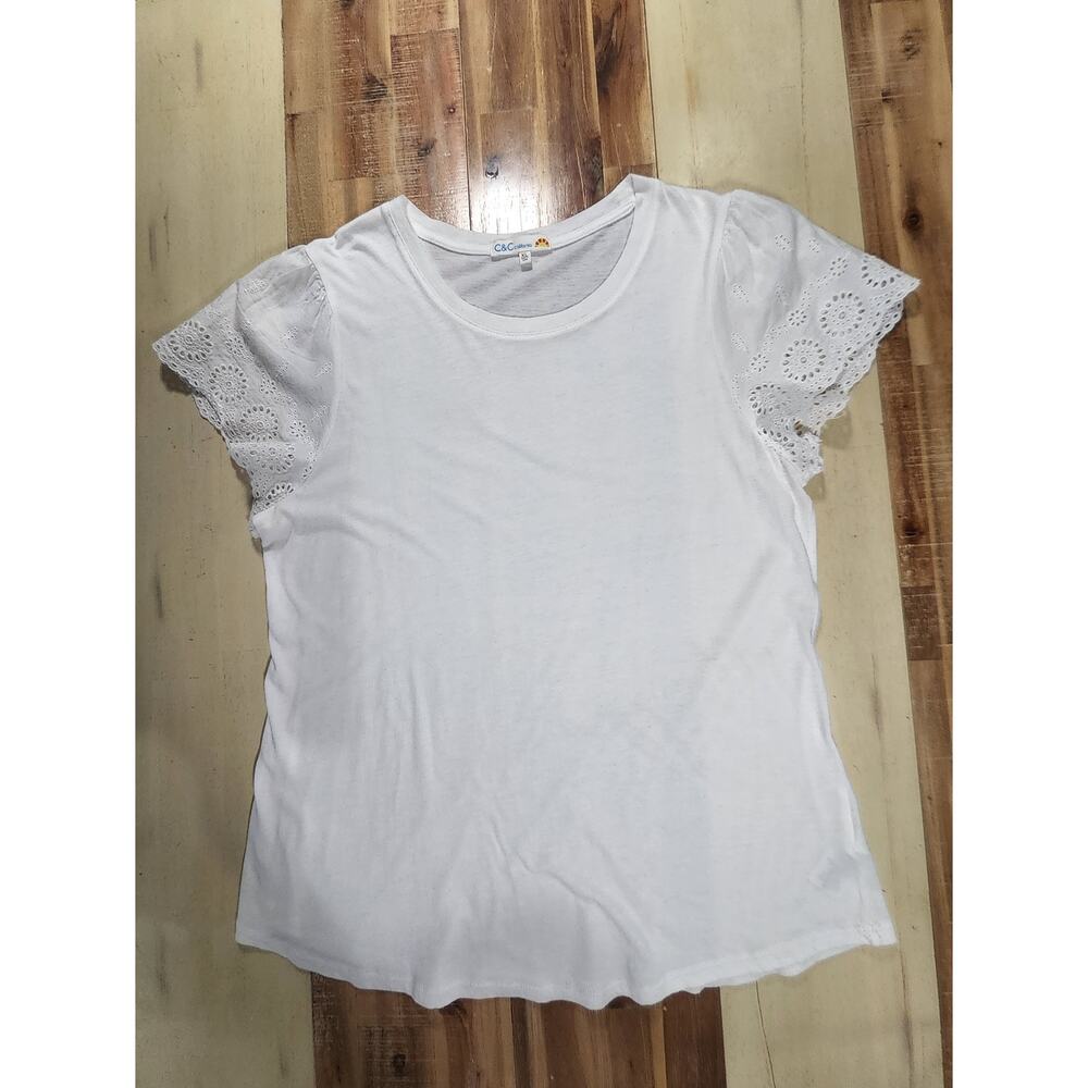 C&C California White Eyelet Flutter Sleeve Top XL Boho